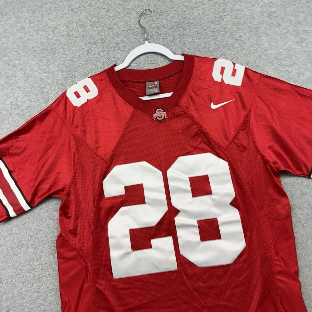 NIKE OHIO STATE BUCKEYES FOOTBALL JERSEY #28 MENS Medium OSU RED BEANIE WELLS‎